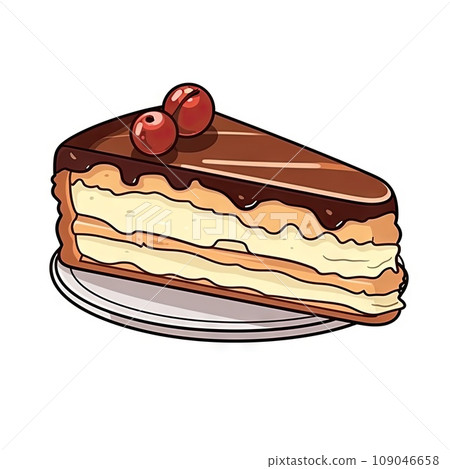 Cake Slice Doodle Sketch, Slice of Pie, Hand Drawn Piece of Cake Cartoon Isolated on White 109046658