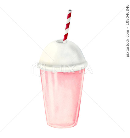 Strawberry Milkshake In Takeaway Cup And Straw Isolated On White