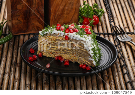 Homemade chicken liver cake served granet 109047849