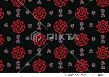 Seamless Red and Pink Floral Pattern on Black Background Seamless Red and Pink Floral Pattern on Black Background 109048036