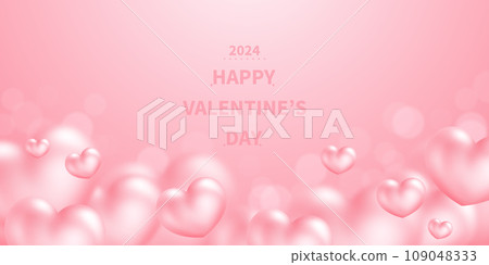 Happy Valentine's Day poster or voucher design with heart balloons on a beautiful background Vector illustration 109048333