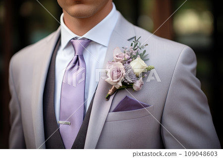 Groom with a boutonniere close-up Groom with a boutonniere close-up 109048603