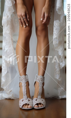Groomed bride's feet close-up with pedicure Groomed bride's feet close-up with pedicure 109048628