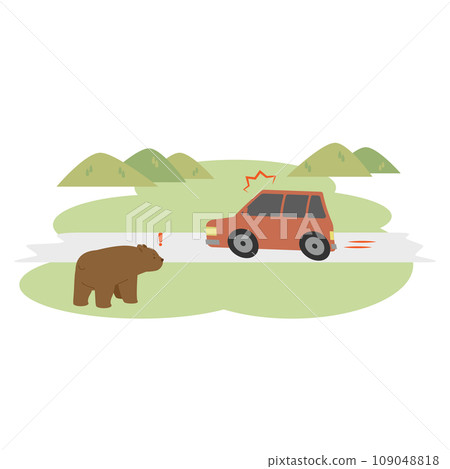 Illustration of an encounter between a bear and a car 109048818