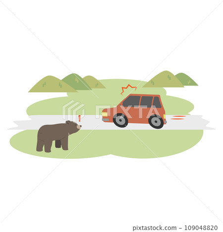 Illustration of an encounter between a bear and a car 109048820