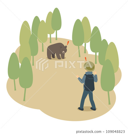 Illustration of a person who met a bear Illustration of a person who met a bear 109048823