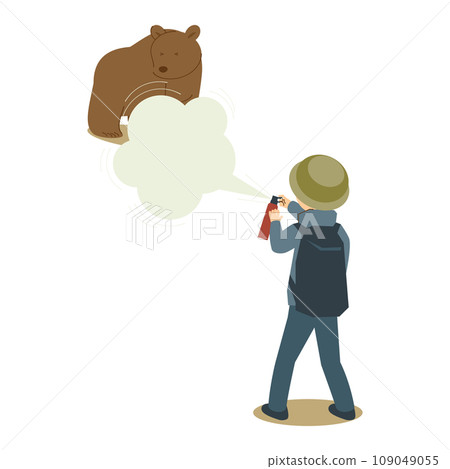 Illustration of a person using bear spray against a bear he encountered Illustration of a person using bear spray against a bear he encountered 109049055