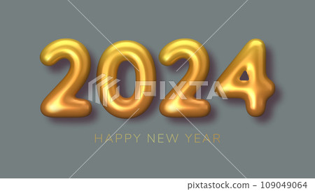 2024 New Year gold numbers for greeting card on grey background. 3d Happy New Year background. Vector illustration 2024 New Year gold numbers for greeting card on grey background. 3d Happy New Year background. Vector illustration 109049064