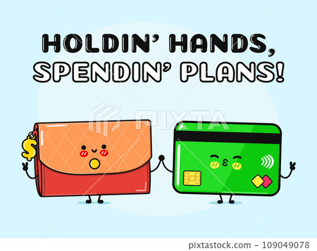 Wallet with money and Credit card character. Vector hand drawn cartoon kawaii characters, illustration icon. Funny cartoon happy Wallet with money and Credit card friends 109049078