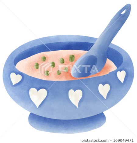 Watercolor painting of a blue boy's rice bowl for his son. Watercolor painting of a blue boy's rice bowl for his son. 109049471