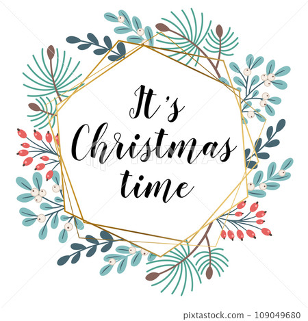 Christmas floral frame with evergreen plants and mistletoe Christmas floral frame with evergreen plants and mistletoe 109049680