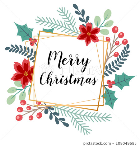 Christmas floral frame with evergreen plants Christmas floral frame with evergreen plants 109049683