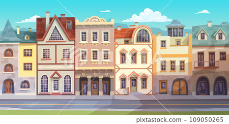 old european houses facade street sunny day old european houses facade street sunny day 109050265