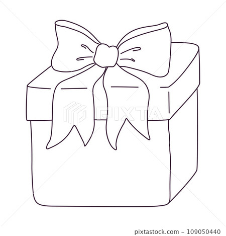 Hand drawn gift box with bow. Birthday present. Outline doodle vector black and white illustration isolated on a white background 109050440