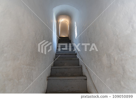 Narrow staircase to the bell tower of the Transfiguration Monastery in Yaroslavl 109050899