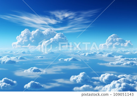 Beautiful Aerial Shot of Expansive Blue Sky with Fluffy White Clouds on a Sunny Day Beautiful Aerial Shot of Expansive Blue Sky with Fluffy White Clouds on a Sunny Day 109051143