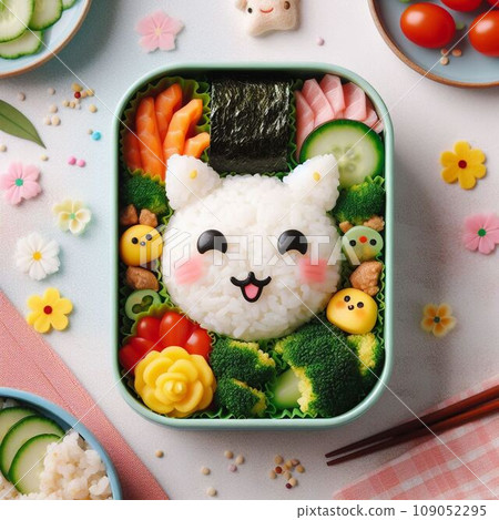 Cute cat character bento with a smile Cute cat character bento with a smile 109052295
