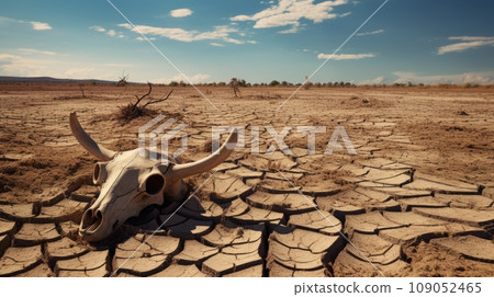 Earth cracked by drought and animal bones: AI work 109052465