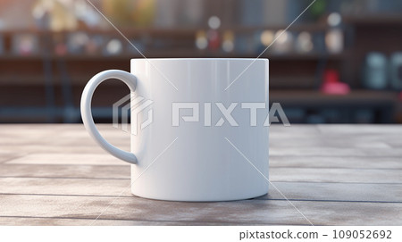 White Mug Mockup Against the Background of Blurred Lights 109052692