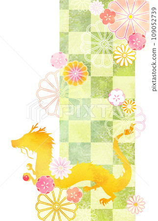 New Year's card Dragon and flower 109052739