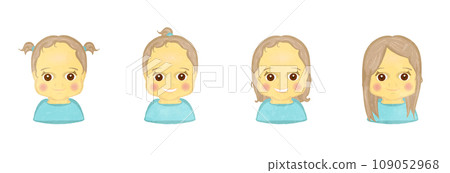 Illustration set of cute girls with various hairstyles 01 109052968
