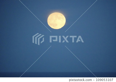 September's full moon floating on the horizon off the coast of Sanriku 109053107