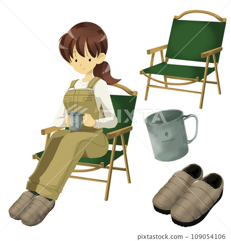 A woman enjoying camping and camping equipment A woman enjoying camping and camping equipment 109054106