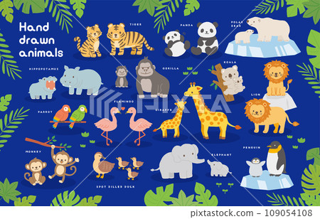 Illustration of cute animals in the zoo_background blue 109054108