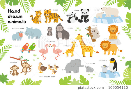 動物園裡可愛的動物插畫 109054110