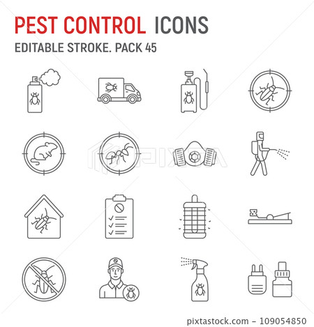 Pest control line icon set, extermination collection, vector graphics, logo illustrations, pest control service vector icons, insect signs, outline pictograms, editable stroke Pest control line icon set, extermination collection, vector graphics, logo illustrations, pest control service vector icons, insect signs, outline pictograms, editable stroke 109054850