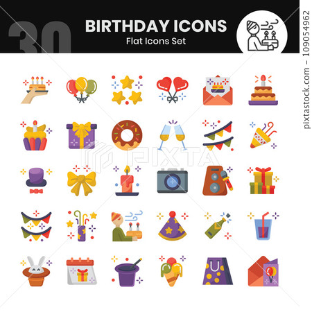 Birthday Icons Bundle. Flat icon style. Vector illustrations Birthday Icons Bundle. Flat icon style. Vector illustrations 109054962