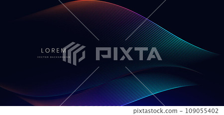 Abstract luxury dark blue background with colorful lines waves. Shiny wave lines design element. Abstract luxury dark blue background with colorful lines waves. Shiny wave lines design element. 109055402