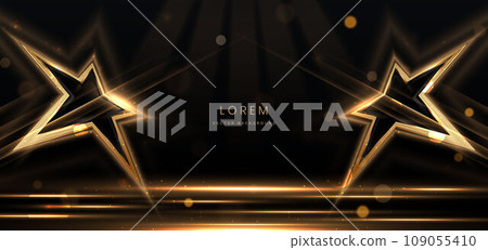 Star gold light on black background with lighting effect and sparkle. Luxury template celebration award design. 109055410