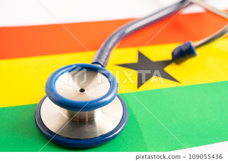 Stethoscope on Ghana flag background, Business and finance concept. 109055436
