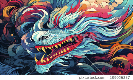 Abstract beautiful colored Dragon vector patterns. Seamless Dragon pattern background. 109056287