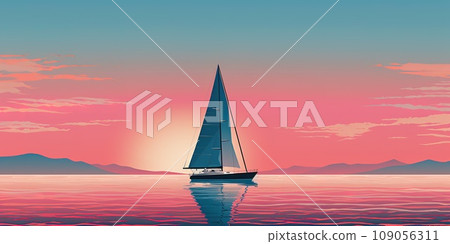 Yacht at sea during lovely summer sunset, sailing at sea Yacht at sea during lovely summer sunset, sailing at sea 109056311
