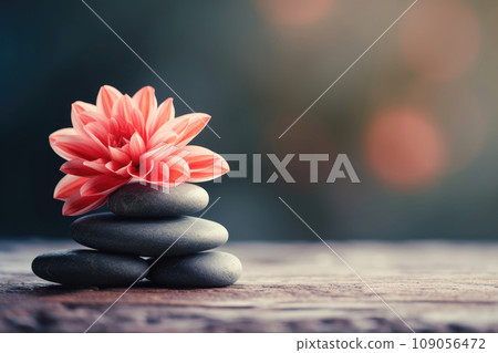 Zen Stones with Dahlia Flower, Generative AI Zen Stones with Dahlia Flower, Generative AI 109056472
