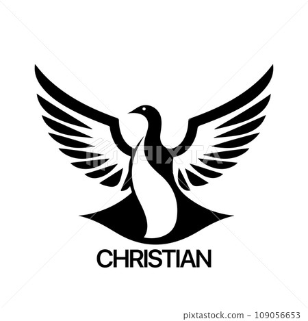 Christian Logo template with dove, pigeon. Black and white christian holy spirit symbol. 109056653