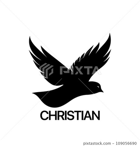 Christian Logo template with dove, pigeon. Black and white christian holy spirit symbol. 109056690