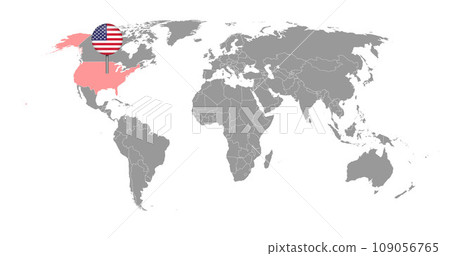 Pin map with USA flag on world map.Vector illustration. 109056765