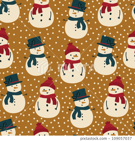 Christmas snowmen pattern. Seamless winter background. Christmas snowmen pattern. Seamless winter background. 109057037