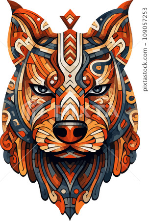 Vector ornamental ancient wolf, dog head illustration. Abstract historical mythology dog or wolf head logo. Good for print or tattoo Vector ornamental ancient wolf, dog head illustration. Abstract historical mythology dog or wolf head logo. Good for print or tattoo 109057253
