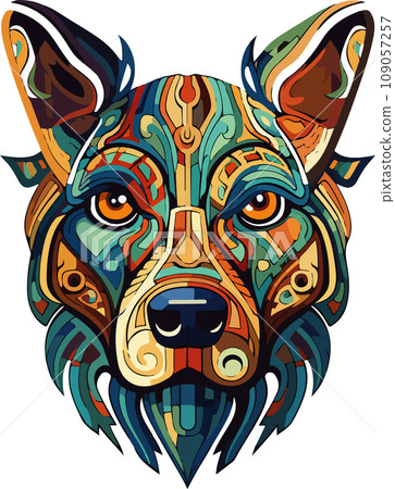 Vector ornamental ancient wolf, dog head illustration. Abstract historical mythology dog or wolf head logo. Good for print or tattoo 109057257