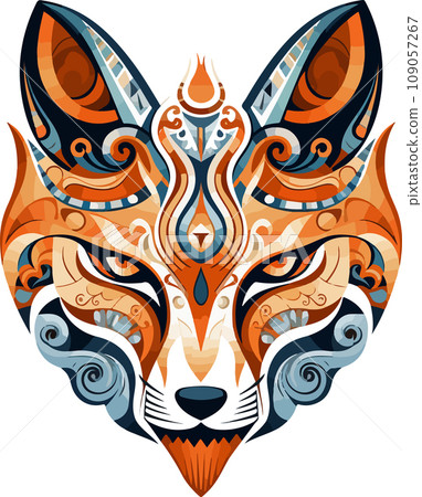 Vector ornamental ancient fox head illustration. Abstract historical mythology fox head logo. Good for print or tattoo 109057267