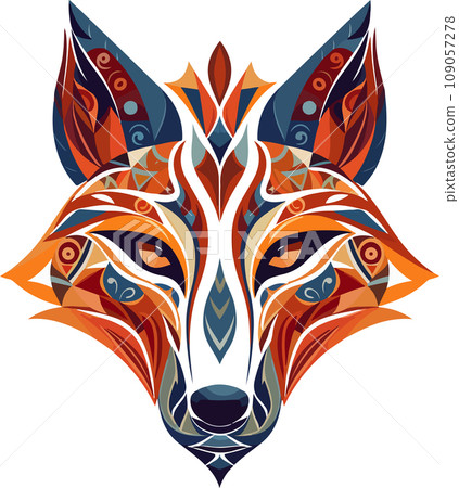 Vector ornamental ancient fox head illustration. Abstract historical mythology fox head logo. Good for print or tattoo 109057278