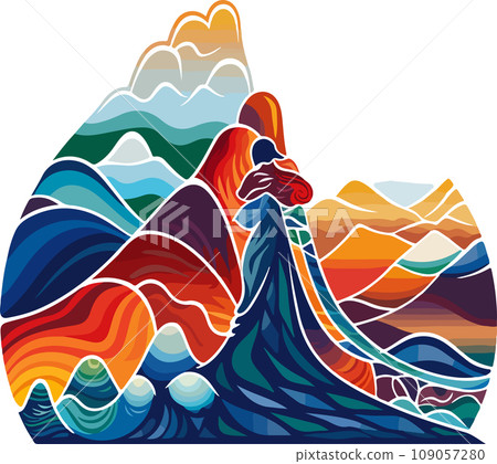 Vector ornamental traditional decorative ethnic mountains illustration. Abstract historical mythology whimsical mountain logo. Good for print or tattoo 109057280