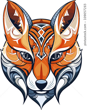 Vector ornamental ancient fox head illustration. Abstract historical mythology fox head logo. Good for print or tattoo 109057283