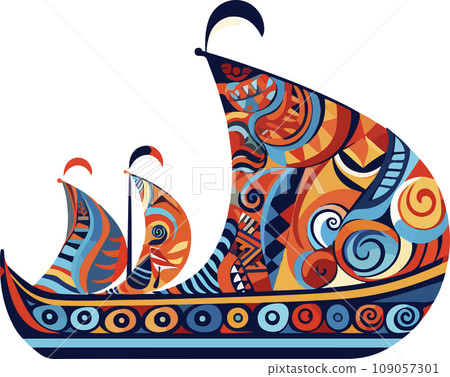 Vector ornamental ancient sailboat illustration. Abstract historical mythology ship logo. Good for print or tattoo Vector ornamental ancient sailboat illustration. Abstract historical mythology ship logo. Good for print or tattoo 109057301