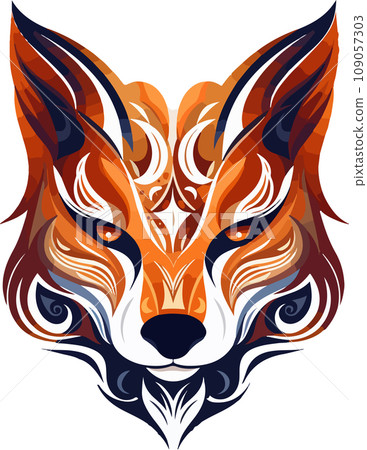 Vector ornamental ancient fox head illustration. Abstract historical mythology fox head logo. Good for print or tattoo 109057303