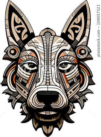 Vector ornamental ancient wolf, dog head illustration. Abstract historical mythology dog or wolf head logo. Good for print or tattoo 109057321